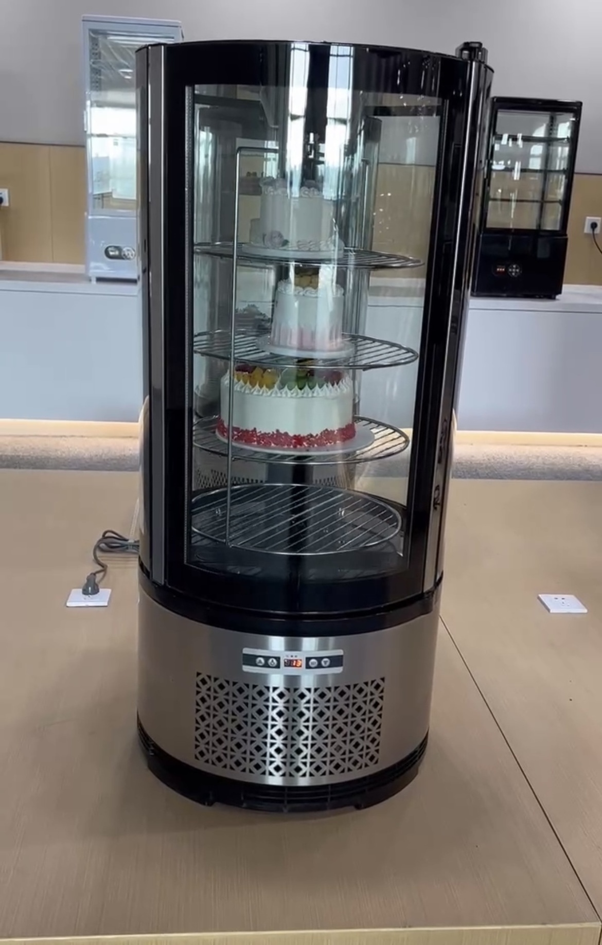 100L  Commercial Upright Round Cake Dessert Display Showcase Food Refrigerator