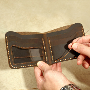 Handmade leather men's short wallet crazy horse wallet