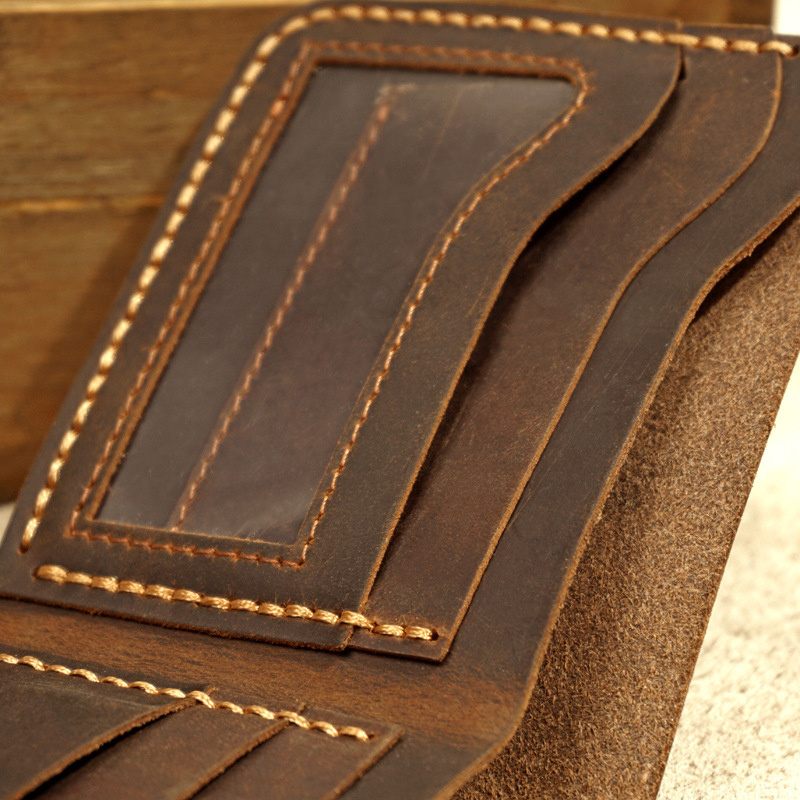 Handmade leather men's short wallet crazy horse wallet