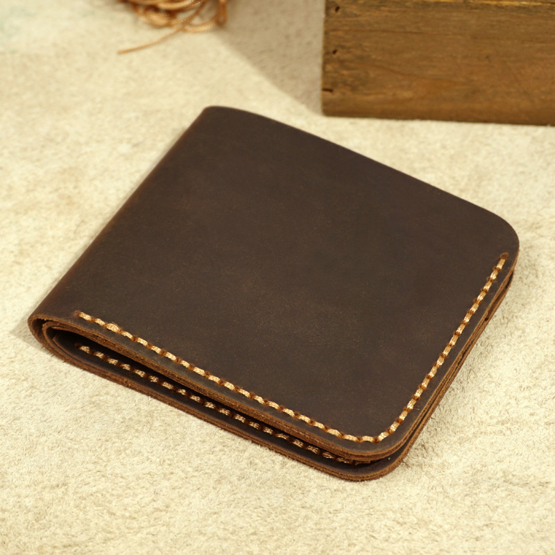 Handmade leather men's short wallet crazy horse wallet