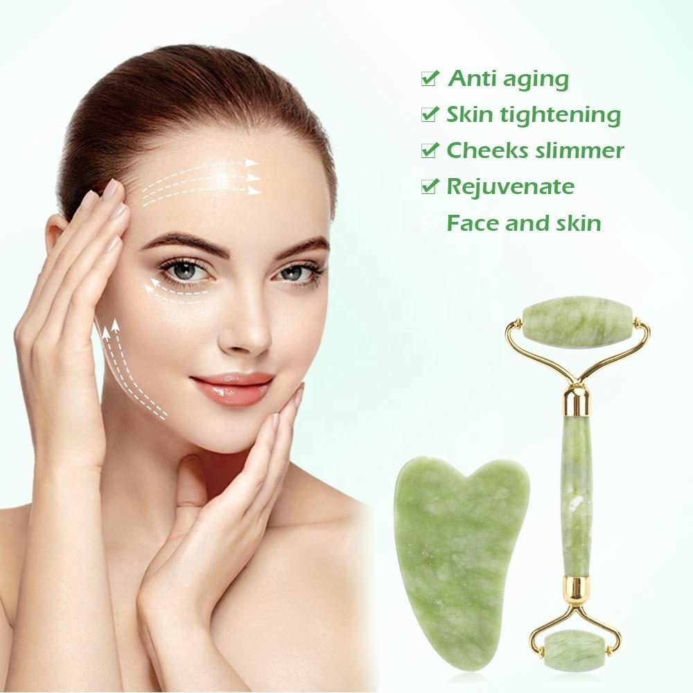 Jade Roller And Gua Sha Face Roller Set Facial Beauty Roller Skin Care Tools