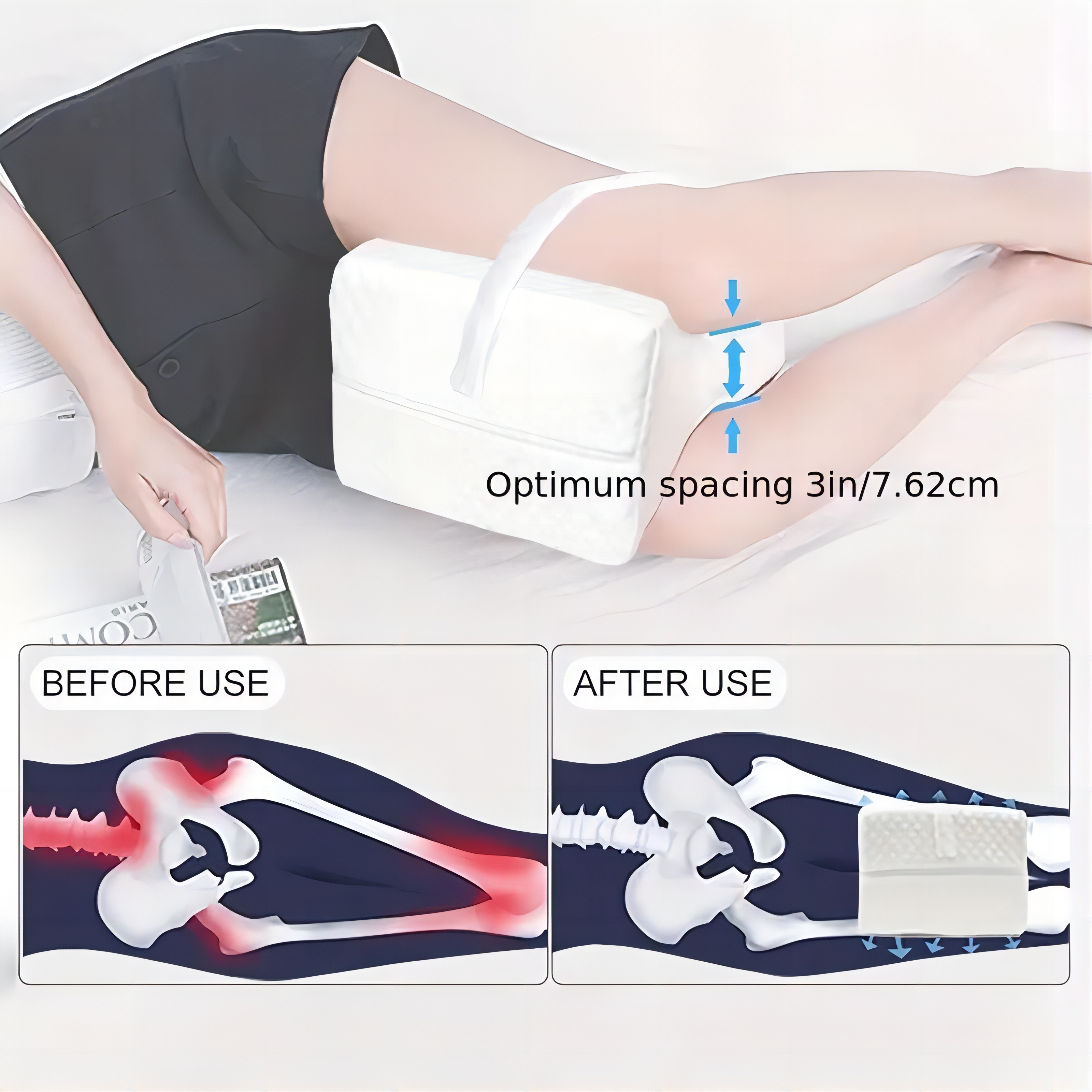 Orthopedic Knee and Leg Memory Foam Support Pillow for Side Sleepers Sleeping  for Back Pain Hip Pain Relief