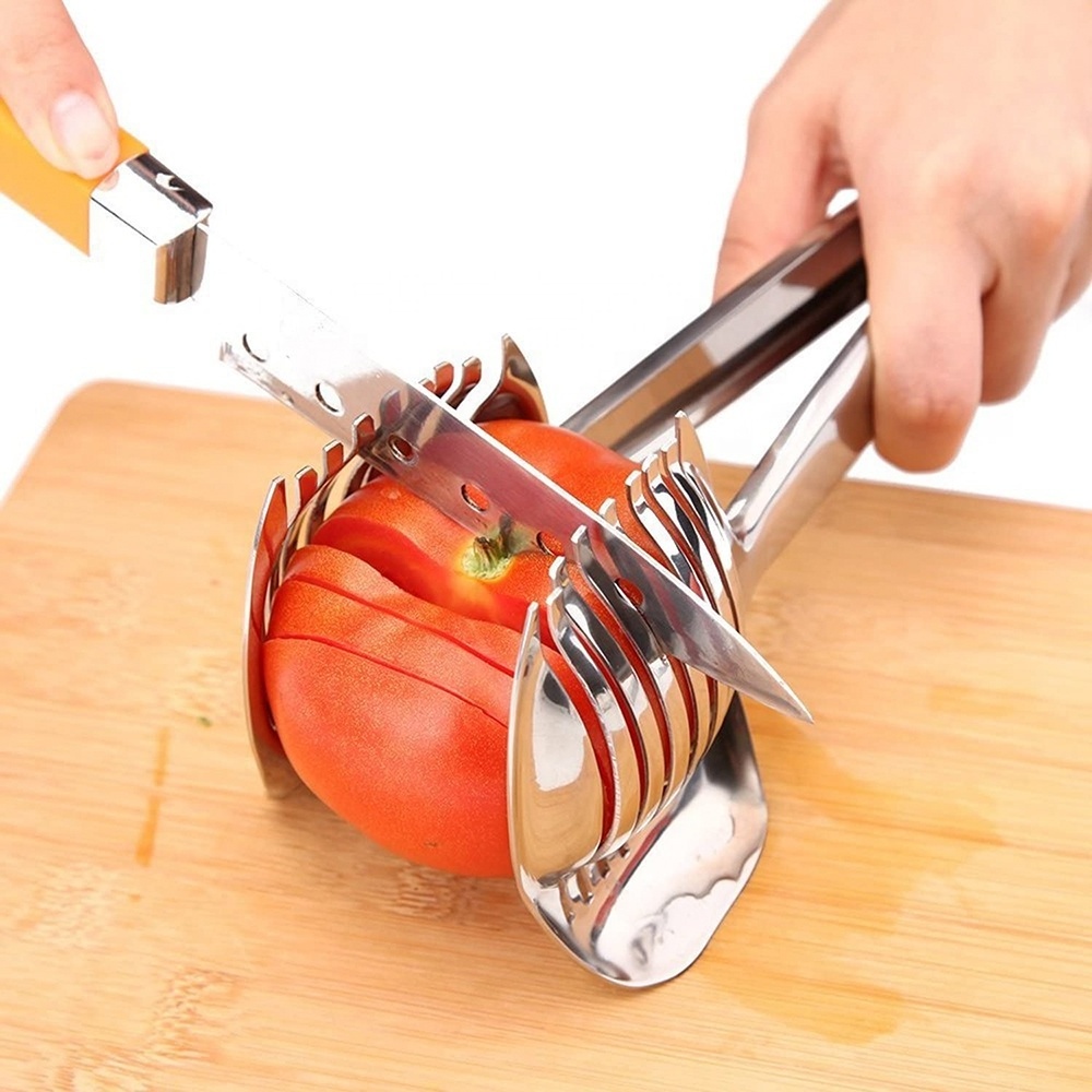 Multipurpose Handheld Round Fruit Slicer Tongs Zinc alloy Onion Holder Tomato Lemon Slicer