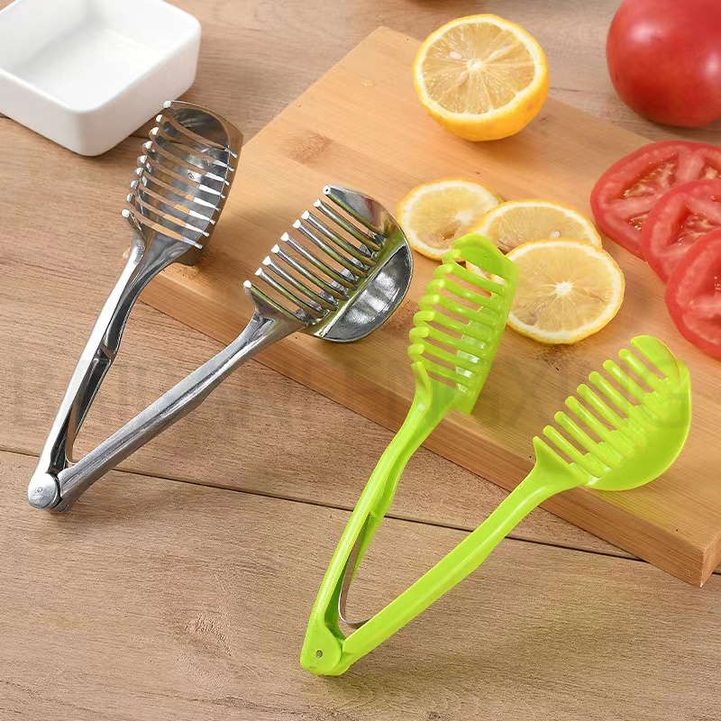 Multipurpose Handheld Round Fruit Slicer Tongs Zinc alloy Onion Holder Tomato Lemon Slicer