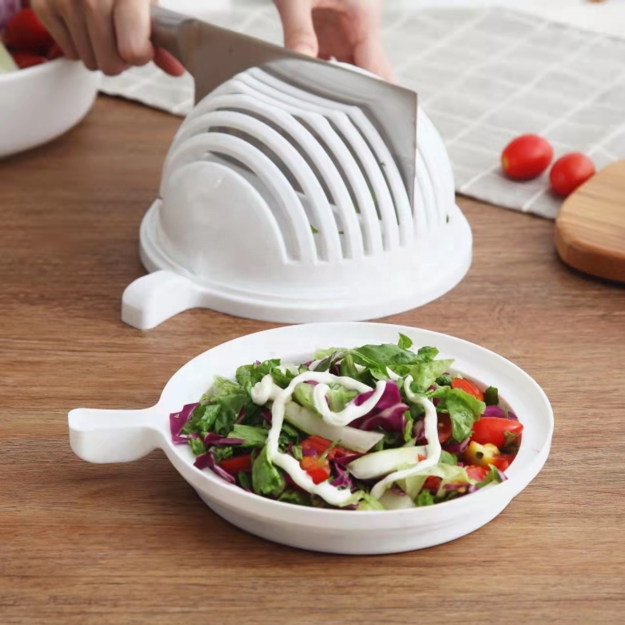 Salad Cutter Bowl with Lid, Fast Vegetable Cut Set Multifunctional Fruit Salad Maker, Fresh Salad Slicer for Kitchen