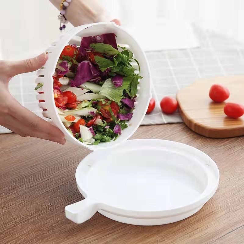 Salad Cutter Bowl with Lid, Fast Vegetable Cut Set Multifunctional Fruit Salad Maker, Fresh Salad Slicer for Kitchen