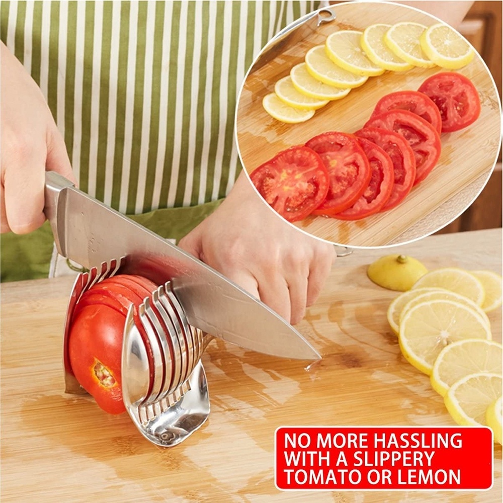 Multipurpose Handheld Round Fruit Slicer Tongs Zinc alloy Onion Holder Tomato Lemon Slicer