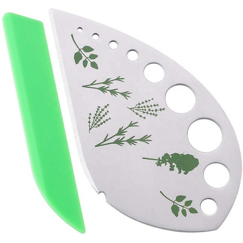 Stainless Steel Kitchen Herb Leaf Stripping Tool Loose Leaf Kale Razor Metal Herb Pealer Cutter 9 Holes Herb Stripper