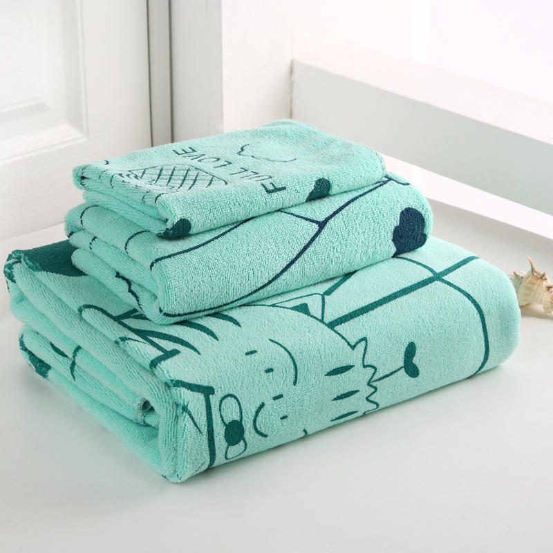 RTS  Cheap hot sale Square Face towel Bath towel 3piece one set cute soft  printed bathroom towel set wholesale