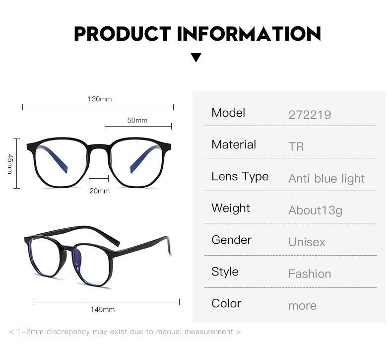 Instagram new product TR90 optical frame anti blue light blocking flat glasses