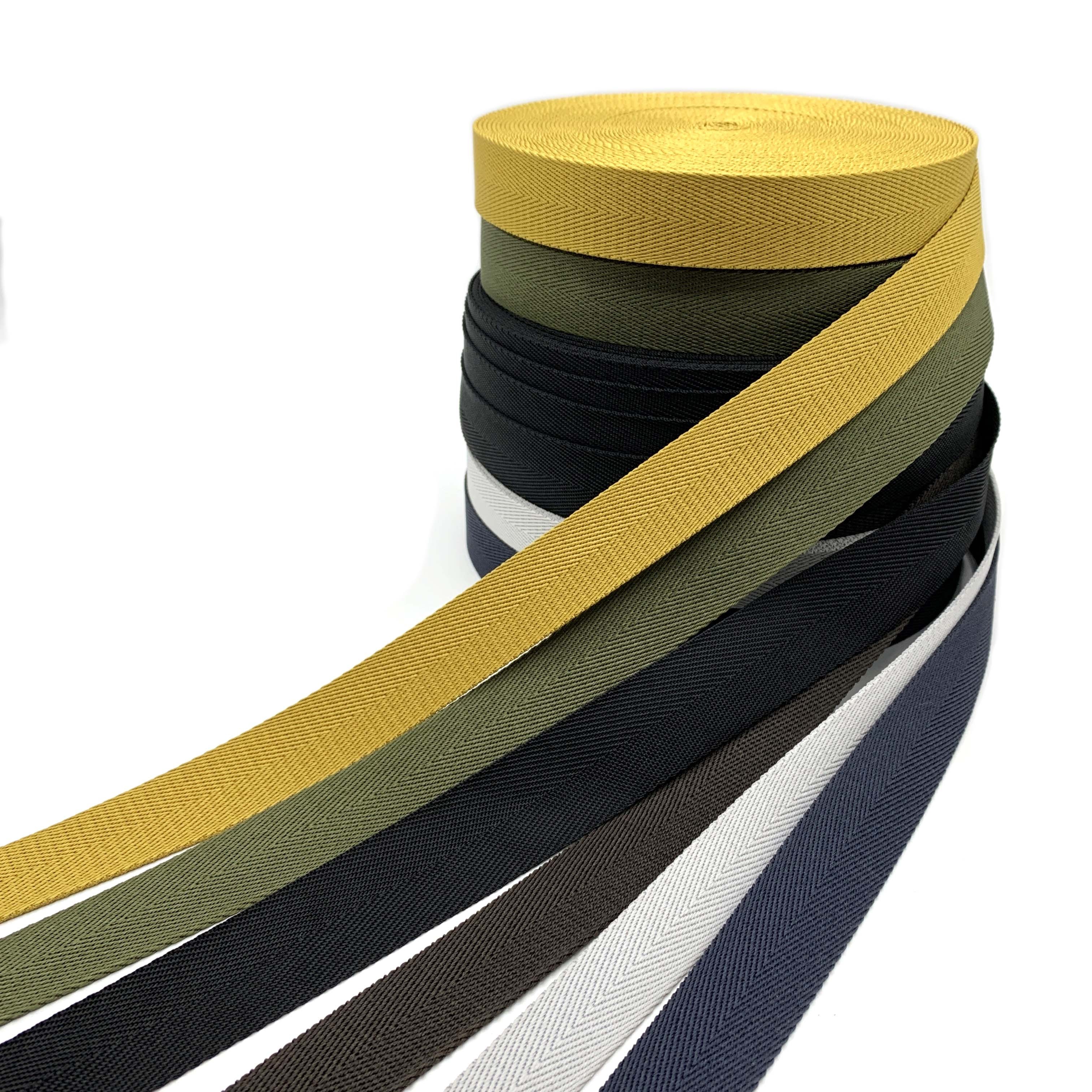 Custom 20 mm 25 mm Solid Color Herringbone Pattern Webbing Strap 100% Polyester Jacquard Webbing