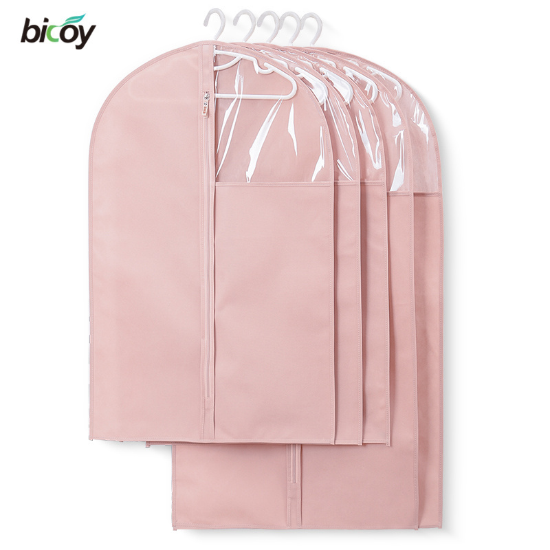 Custom Hanging Dress Gown Suit Clothes Clear Non-woven/Oxford Storage Cover for clothes Closet Garment Protector Bag with Zipper