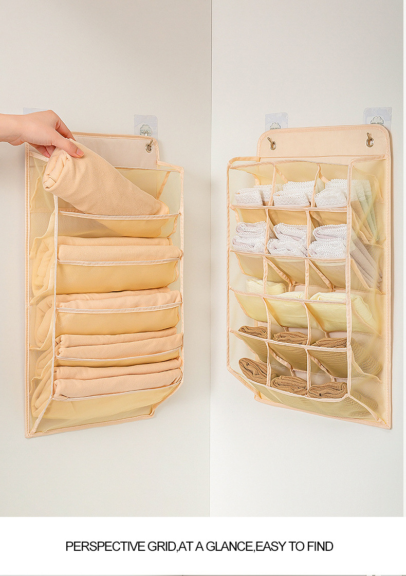 Hot Sale No-Punch Wall Mounted Foldable Compartment Durable Lingerie Washable Mesh Closet Wall Organizer