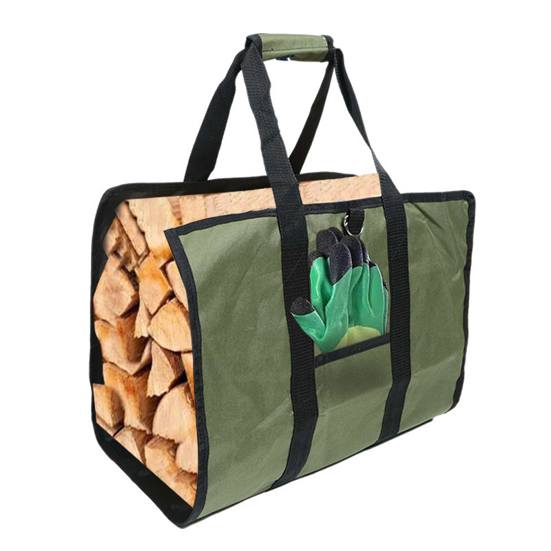 Waxed Canvas Log Carrier for Firewood Heavy Wood Carrying Bag with Handles Securing Straps Firewood Bag for Camping Indoor