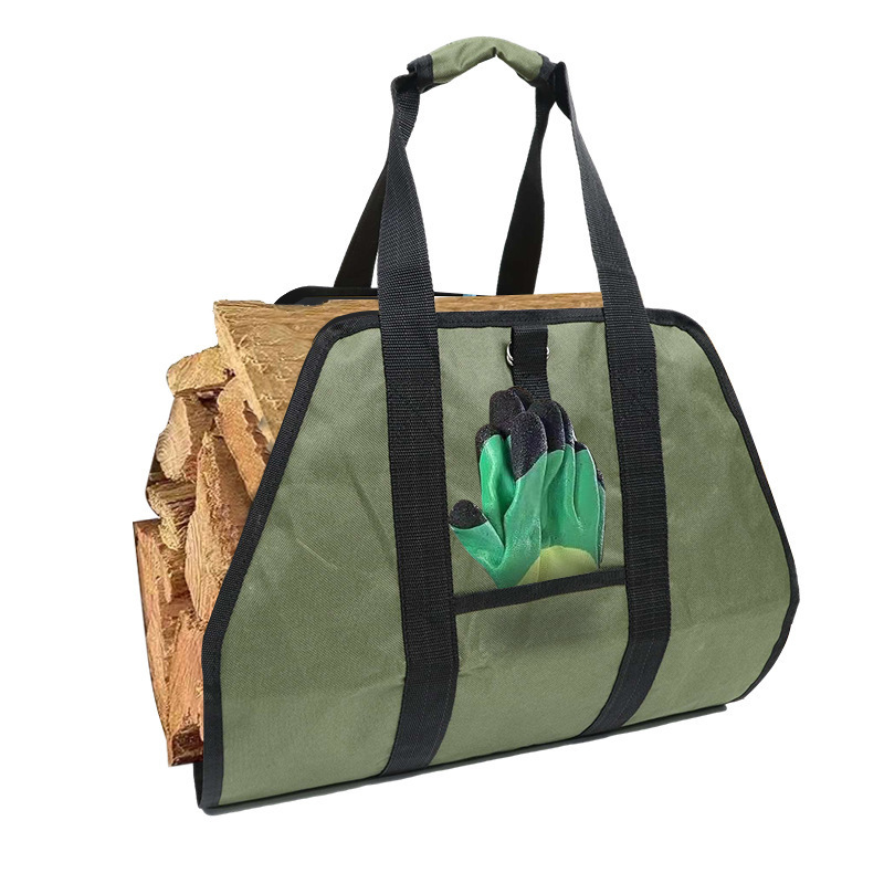 Waxed Canvas Log Carrier for Firewood Heavy Wood Carrying Bag with Handles Securing Straps Firewood Bag for Camping Indoor