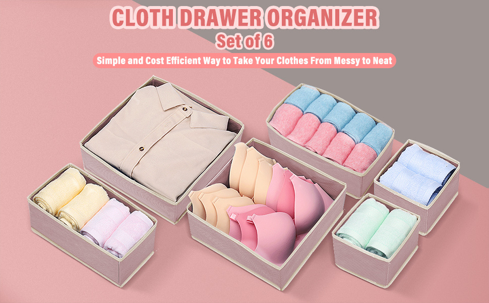 6 Pack Drawer Organizers Closet Organizers and Storage Drawer Divides Foldable Storage Bins Fabric Storage Cubes for Underwear