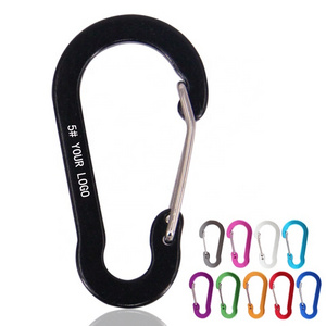 Baichao cheap 5 shaped aluminum alloy metal CHAIN engraved logo flat  steel wire outdoor camping hiking carabiner hooks