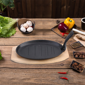 mcooker 2023 Cast Iron Wooden Base Removable Handle Steak Fajita Sizzling Other Cookware Skillet Plates Pans