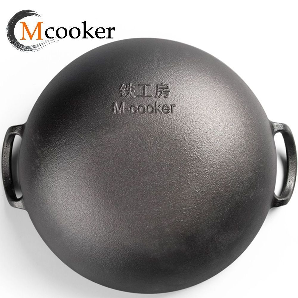 mcooker 2023 new retail extra large induction 30 32 34 36cm cooking frying non stick iron cast chinese wok with glass lid