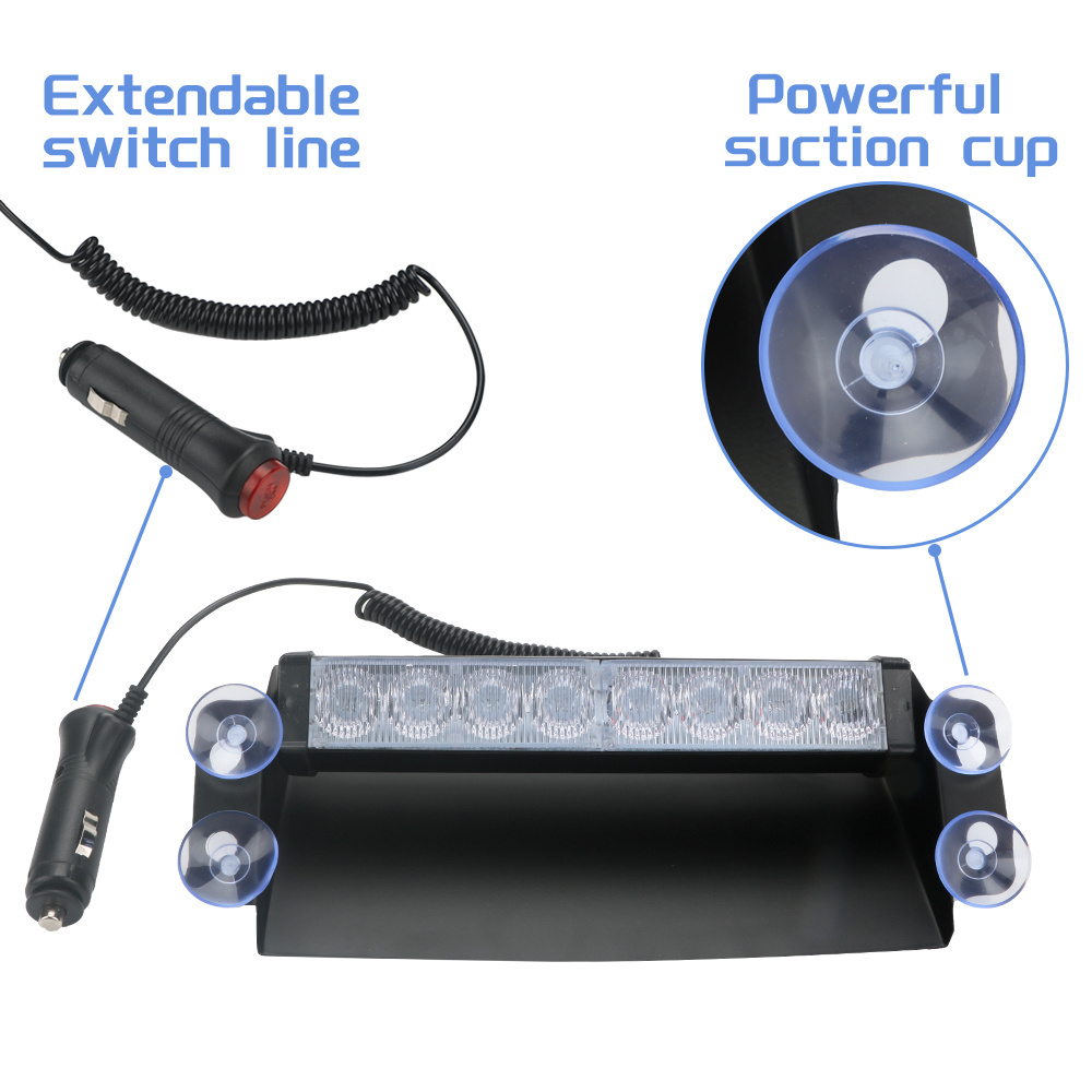 Car Emergency Flasher Dash Strobe Warning Light Day Running Flash Led Red Blue Light 8 Leds 16 Flashing Modes 12V DC