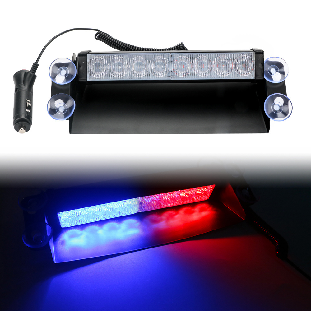 Car Emergency Flasher Dash Strobe Warning Light Day Running Flash Led Red Blue Light 8 Leds 16 Flashing Modes 12V DC