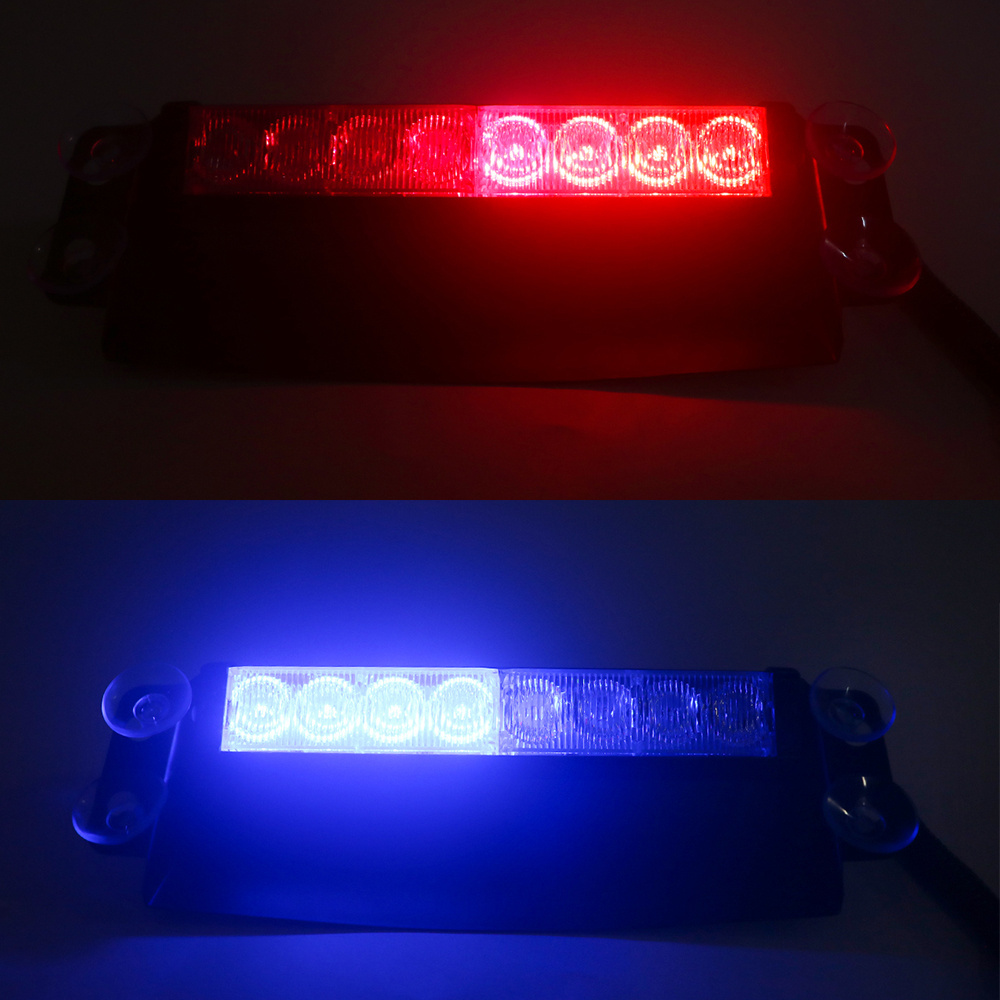 Car Emergency Flasher Dash Strobe Warning Light Day Running Flash Led Red Blue Light 8 Leds 16 Flashing Modes 12V DC