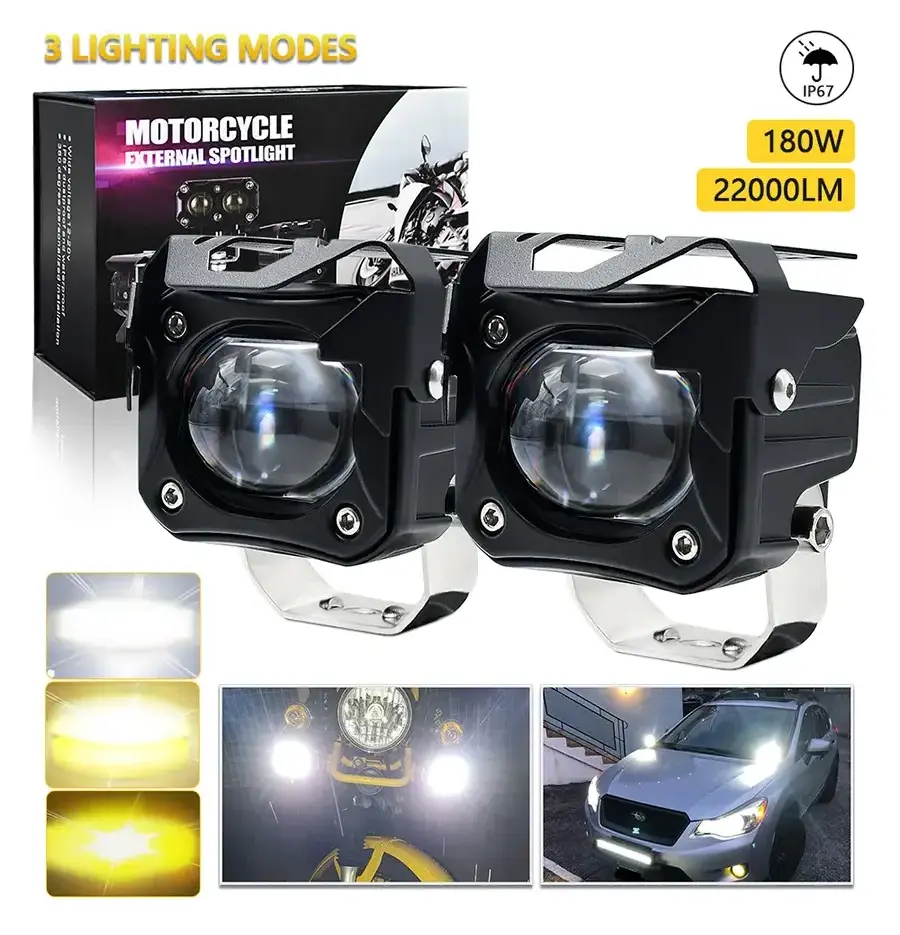 Motorcycle Headlight Fog Lights 6000lm Driving pods Lights Amber/Yellow White Dual Color Led Work Lights for Motorcycle SUV ATV