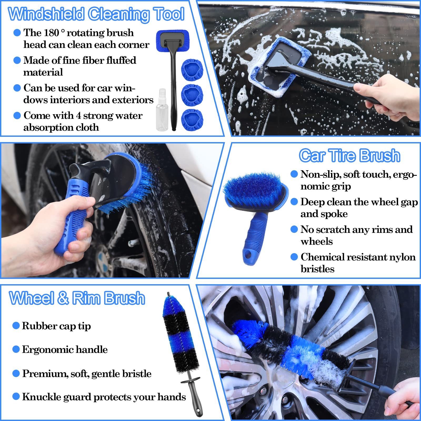 26Pcs Professional Auto Care kit Car Windshield Cleaning Tool Detailing Brush Set for Interior Exterior Washing