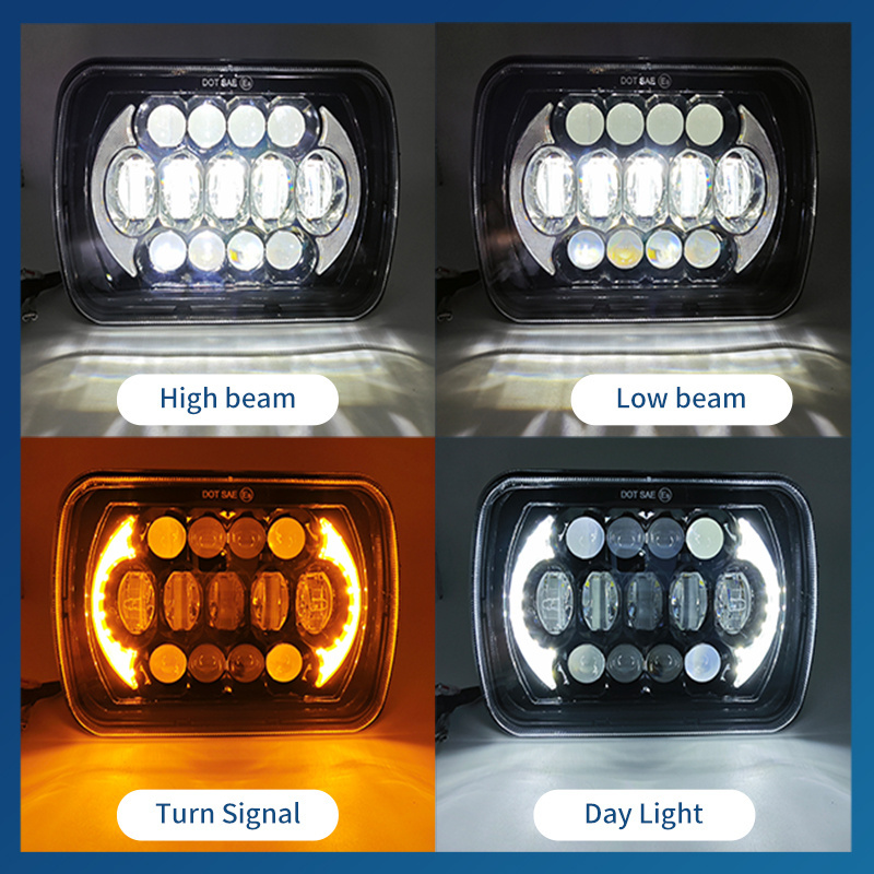 NEW 6X5 7X6 Car LED 5x7 Led Headlight Hi-lo Beam DRL Square Turn Signal Light for Jeep Cherokee XJ Wrangler YJ for Gmc/ford CE