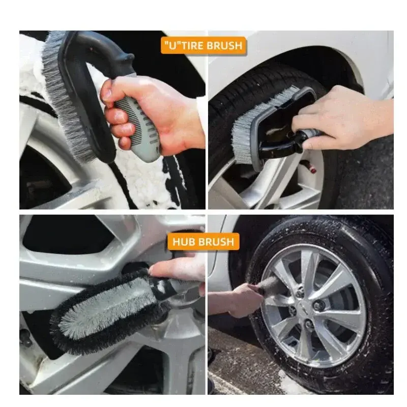 Car Wash Cleaning Tools Kit 9 PCS Set Car Grooming Wash Polishing Waxing Sponge Wheel Hub Brush Tire Brush Detailing Tools