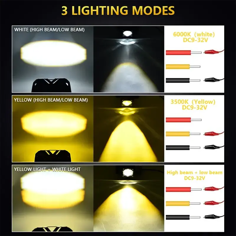 Motorcycle Headlight Fog Lights 6000lm Driving pods Lights Amber/Yellow White Dual Color Led Work Lights for Motorcycle SUV ATV