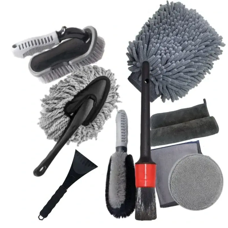 Car Wash Cleaning Tools Kit 9 PCS Set Car Grooming Wash Polishing Waxing Sponge Wheel Hub Brush Tire Brush Detailing Tools