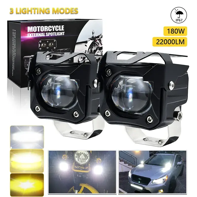 Motorcycle Headlight Fog Lights 6000lm Driving pods Lights Amber/Yellow White Dual Color Led Work Lights for Motorcycle SUV ATV