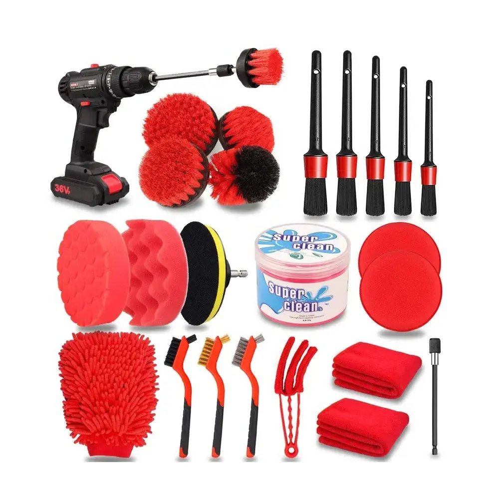 24Pcs Sponge Foam Polishing Pad Washer Car Detailing Cleaning Towels Brush Set Tools Products  Promotional Gift Set