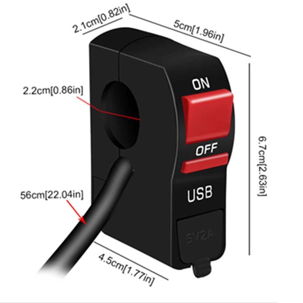 LED Motorcycle Headlights Transparent Switch 12V LED Indicator Motorcycle Handlebar Mount USB Phone Charger with Switch