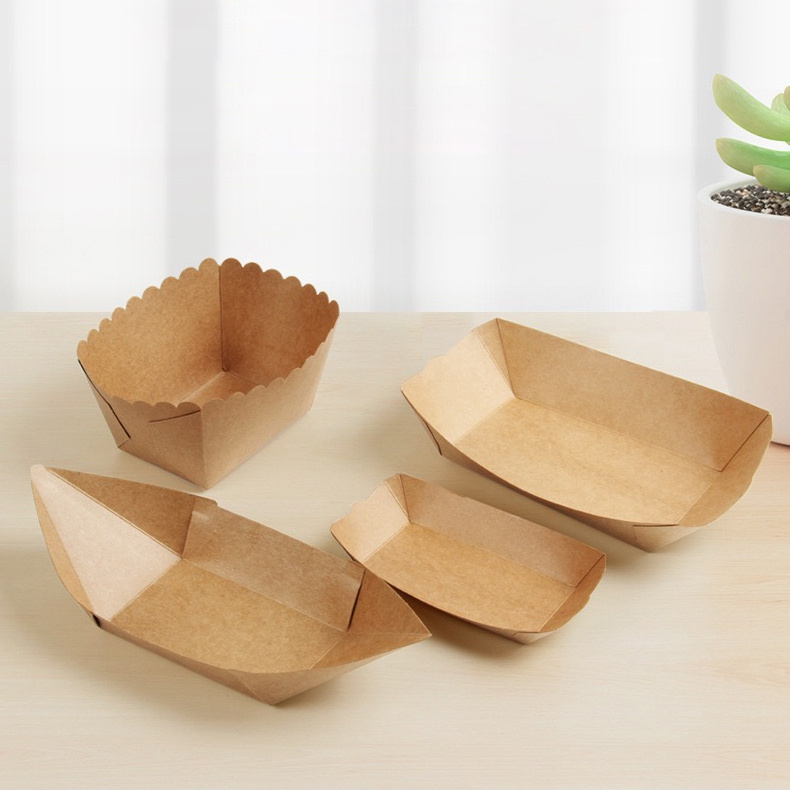 Food Boat Tray Brown Cardboard for Meat Serving Baking Cookie Food Ice Cream Churro Hotdog Paper Kraft Food Box Snack Box Cup