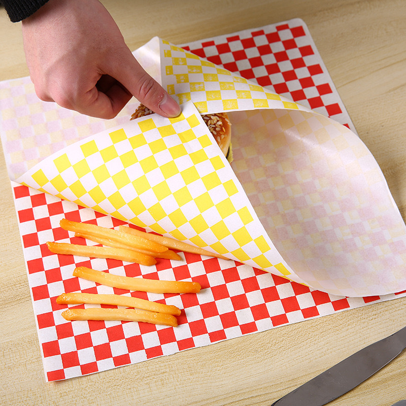 12 * 12 Inch, Food Basket Liners for Sandwiches, Burgers, Checkered Deli Wrap Wax Paper Sheets Red