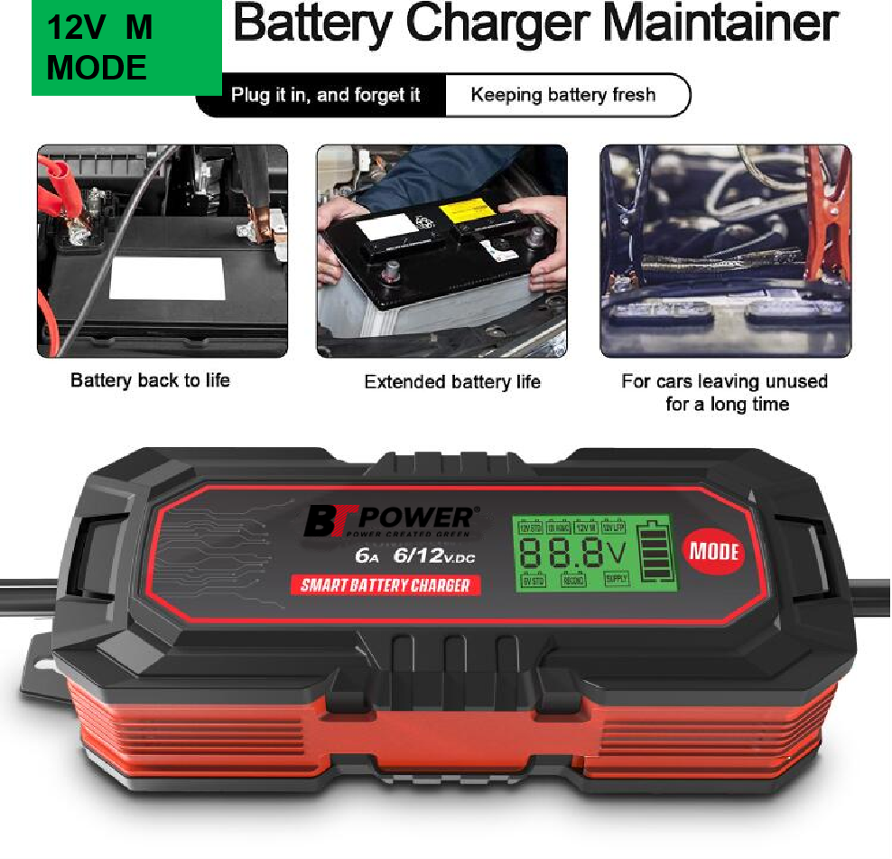 12V 4A  Battery Charger/Maintainer for Car, Truck, Motorcycle, Lawn Mower, Boat, RV, SUV, ATV and More