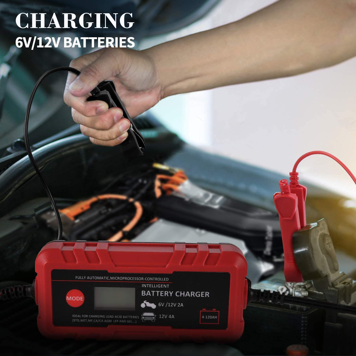 12V  Battery Charger/Maintainer for Car, Truck, Motorcycle, Lawn Mower, Boat, RV, SUV, ATV and More