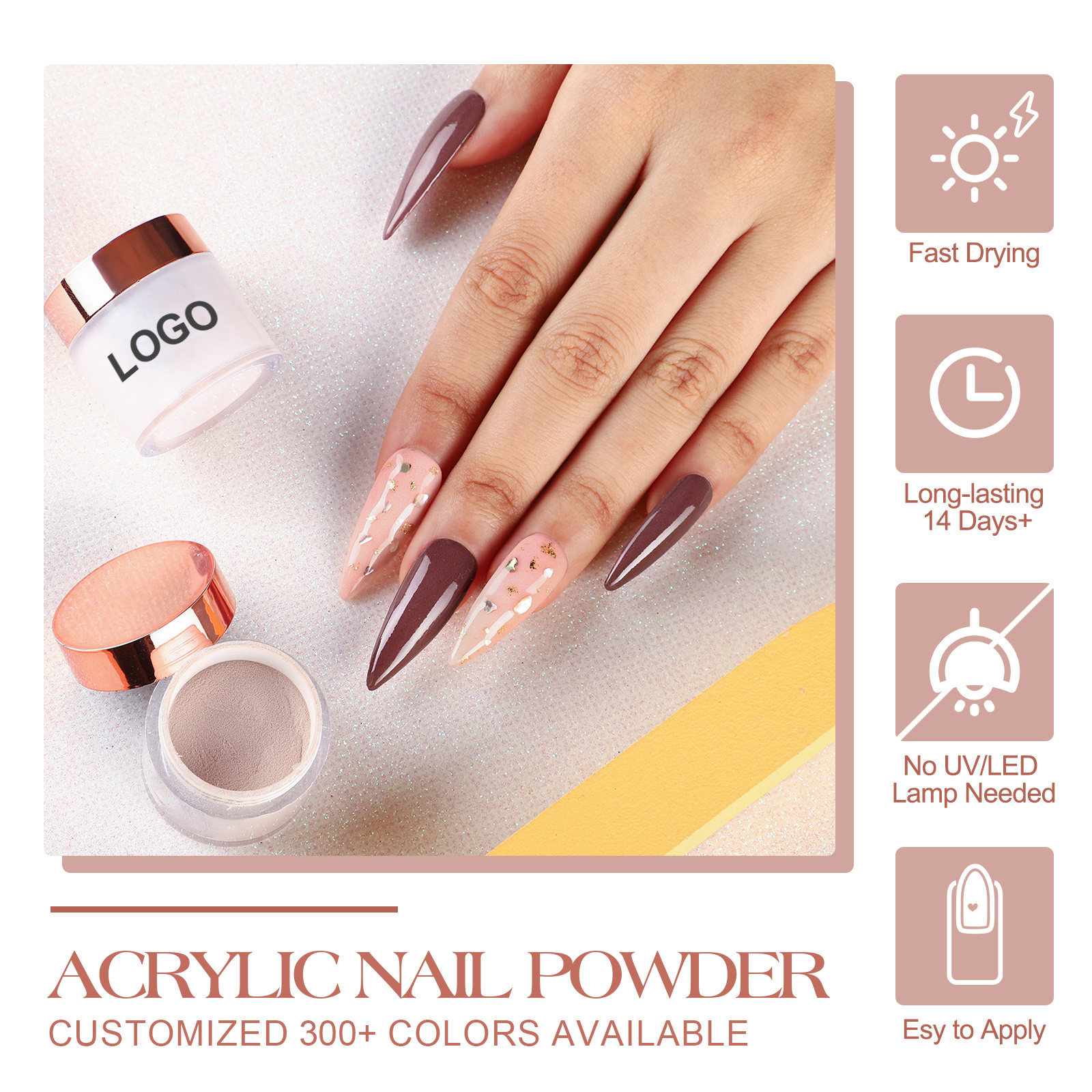 Acrylic Powder Custom Private Label 300+ Colors Wholesale Private Logo Nail Acrylic Powder For Nail Extension Dipping Powder