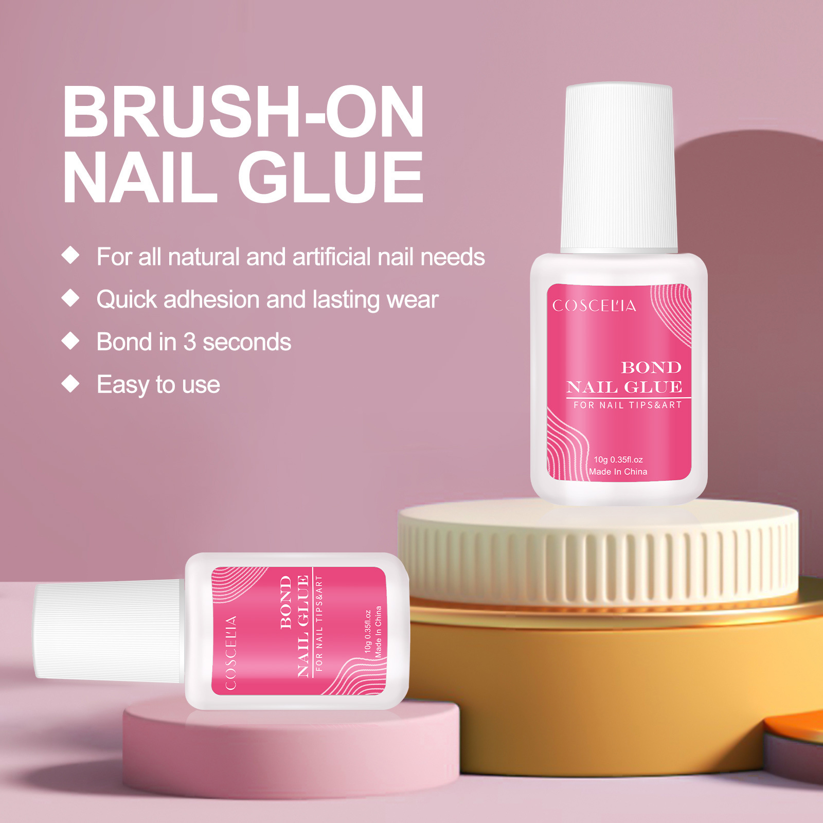 Nail Glue Custom logo Wholesale Brush on Nail Glue 10g for Nail Tips Professional Fast Drying Bond Glue Accept Private Label