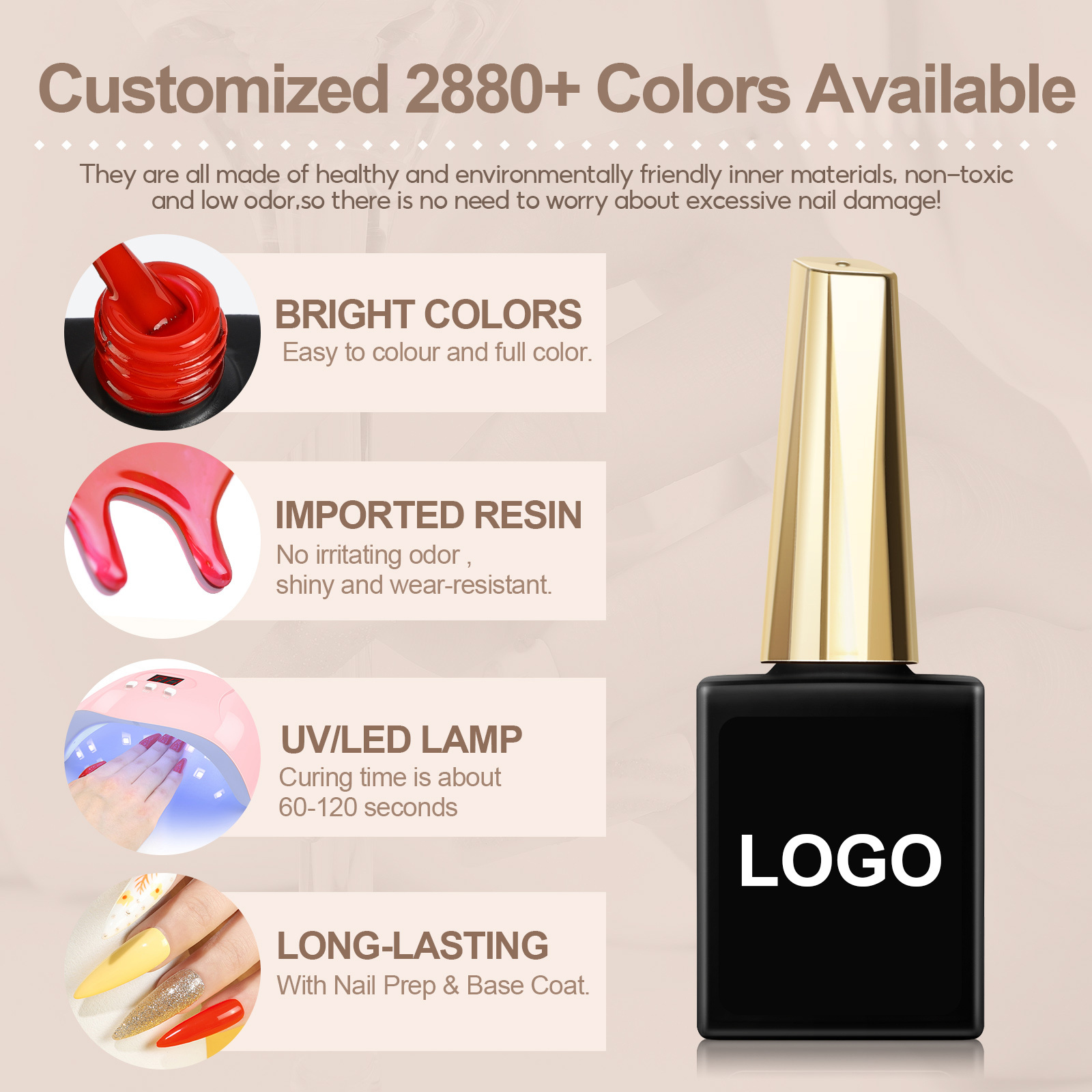 UV Gel Nail Polish Customized Logo 2880 Colors Hot Sale Gel Polish OEM/ODM Gel Polish Custom Logo Private Label Make Your Brand