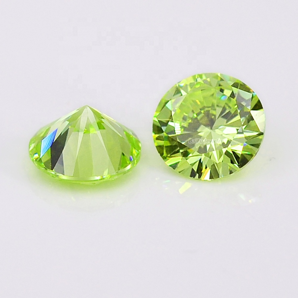 Baifu jewelry synthetic round brilliant cut peridot cubic zirconia stone