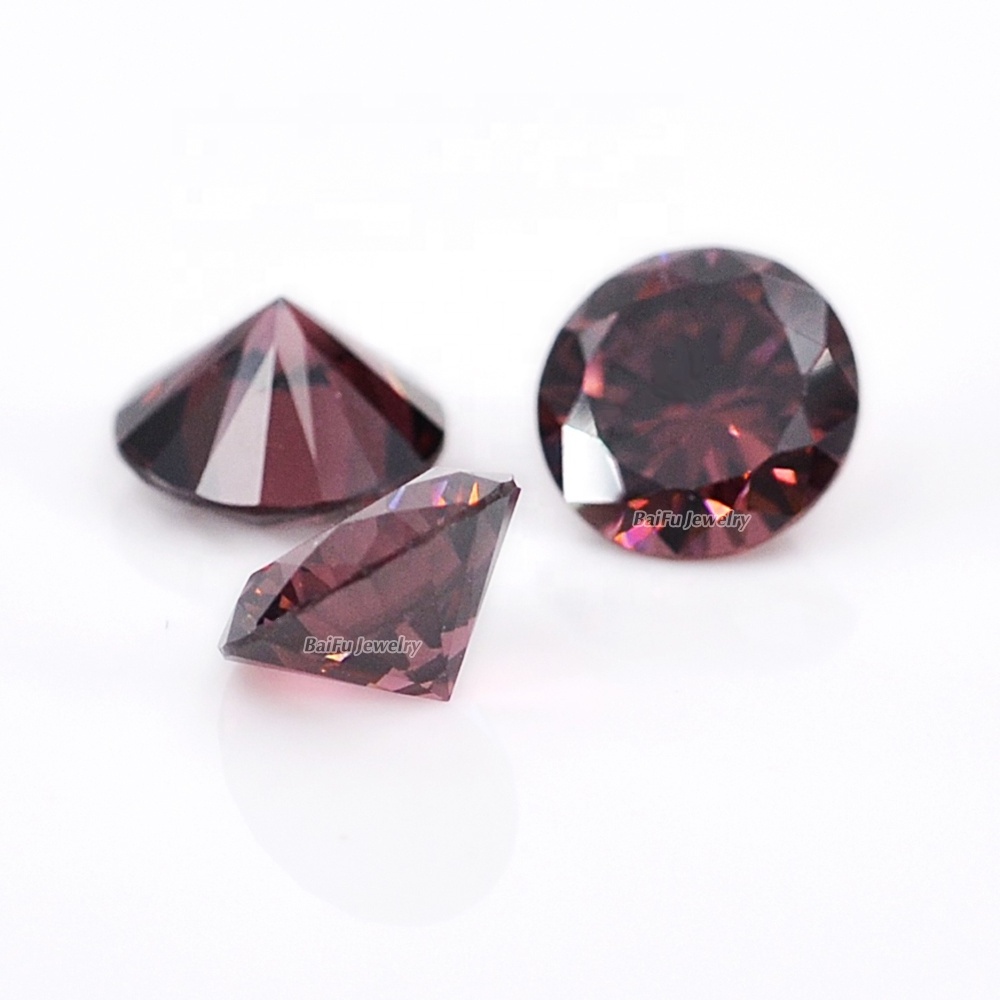 Baifu jewelry round brilliant cut dark rhodolite cubic zirconia stone for jewelry