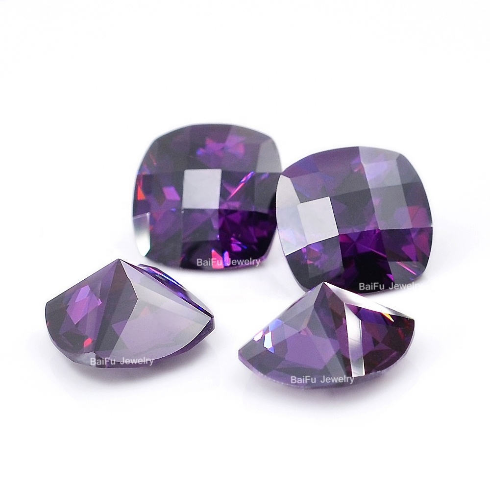 5A wholesale machine cut loose cushion checkerboard amethyst cheap gemstones for rings