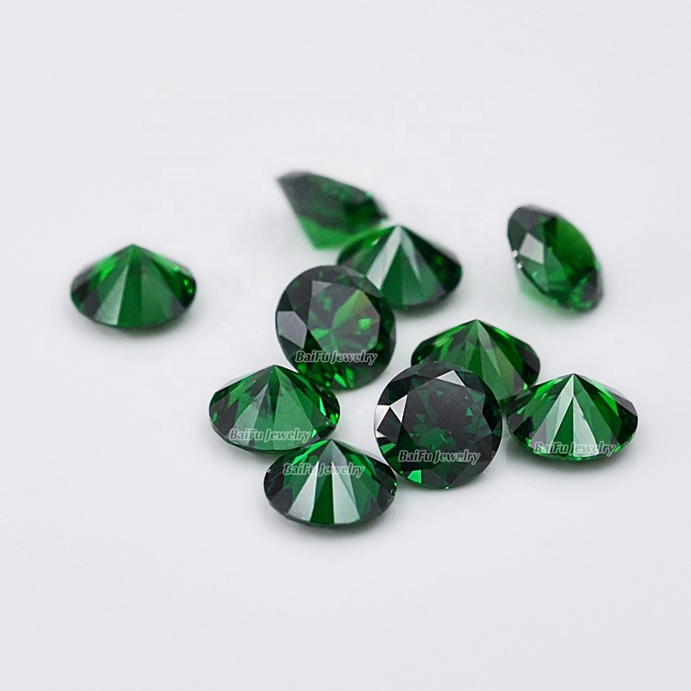 Baifu jewelry round brilliant cut dark emerald cubic zirconia stone for jewelry