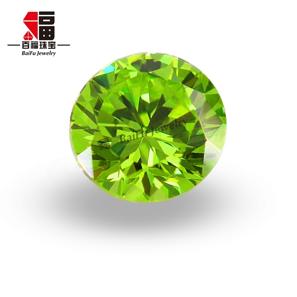 Baifu jewelry synthetic round brilliant cut dark apple green cubic zirconia stone