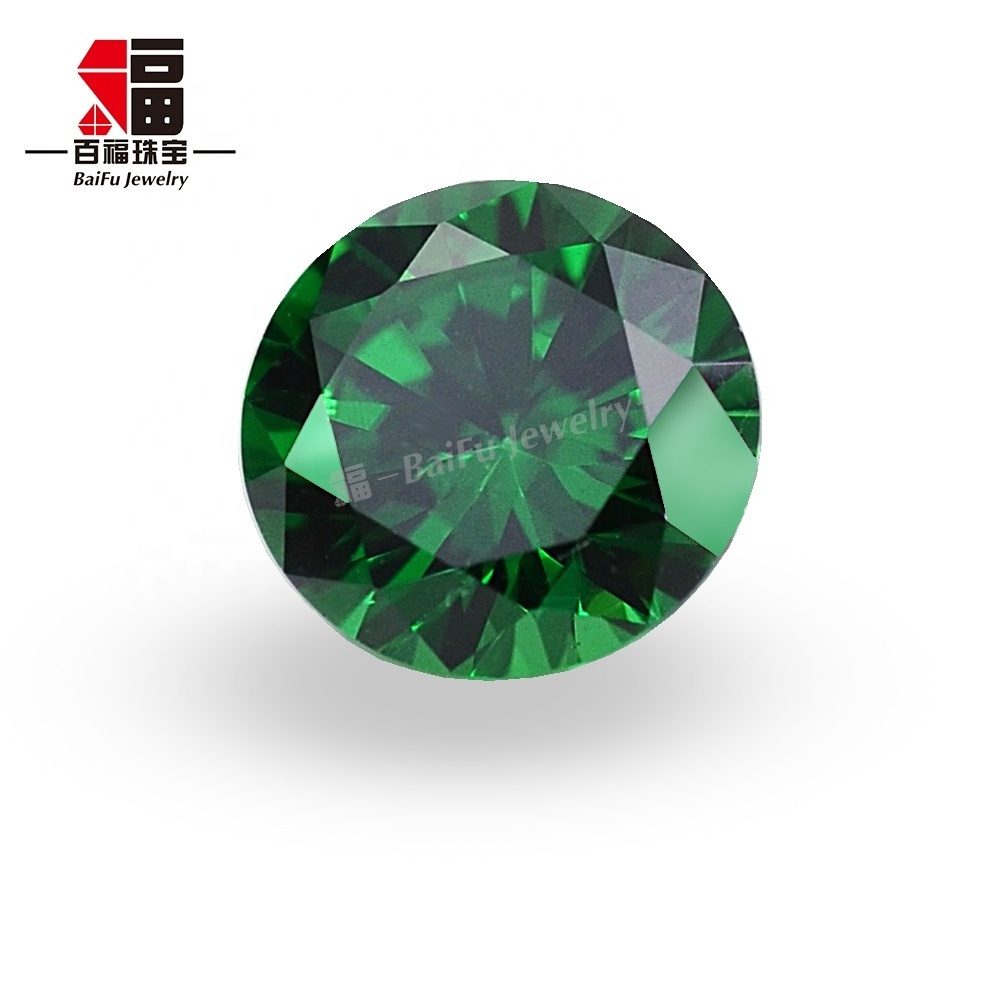 Baifu jewelry round brilliant cut middle emerald cubic zirconia stone for jewelry