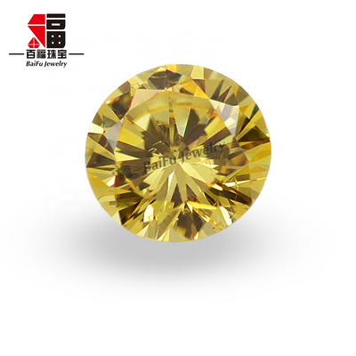 Baifu jewelry synthetic round brilliant cut yellow cubic zirconia stone