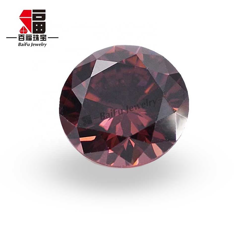 Baifu jewelry round brilliant cut dark rhodolite cubic zirconia stone for jewelry